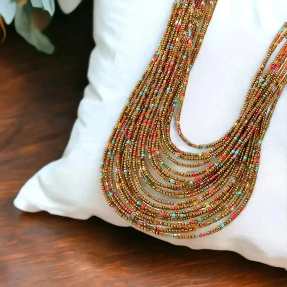 🆕️ Glass Beaded Multicolored Multi-Strand Handmade Boho Chic Trendy Necklace - Picture 7 of 8
